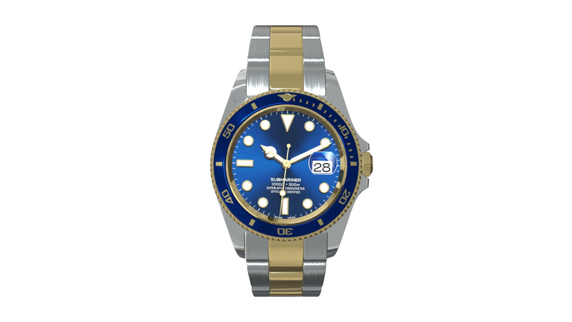 Watch Submariner Date Oystersteel and yellow gold - Blue Ceramic Low-poly 3D model_2