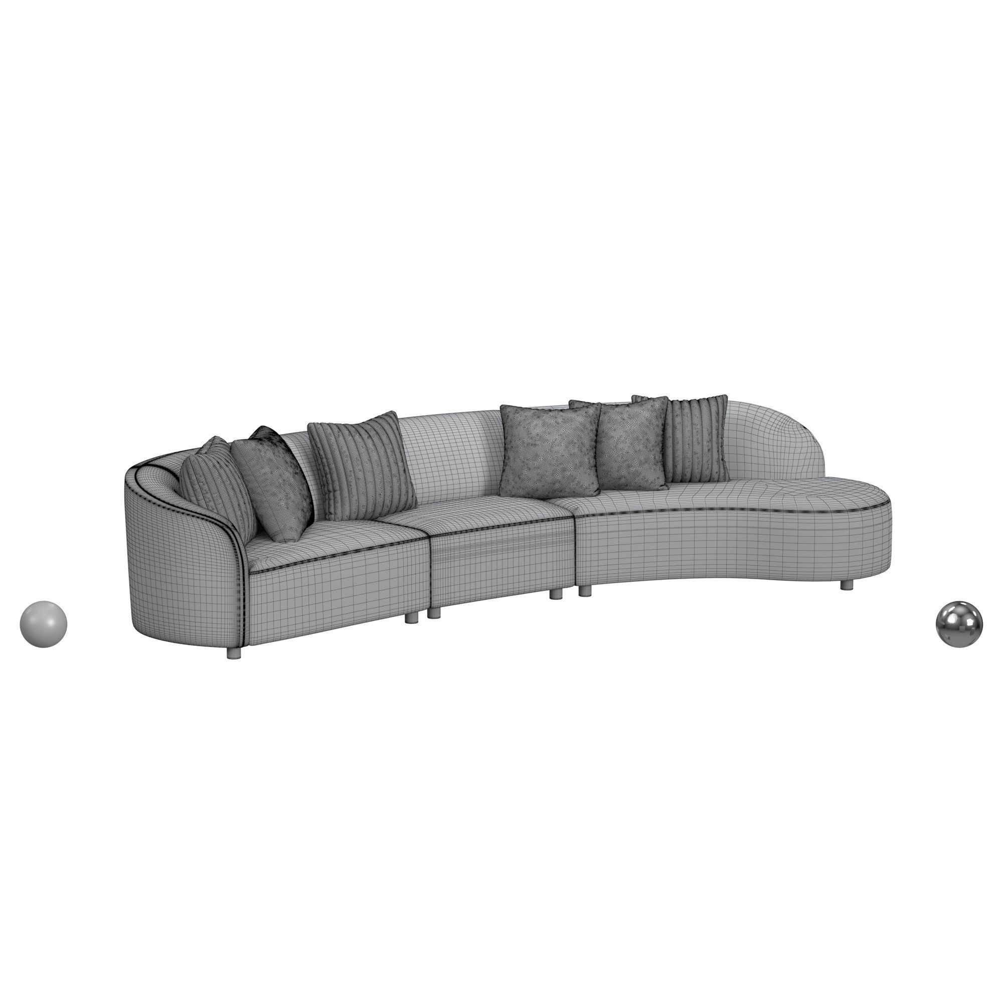 Acanva Modern Style Living Room Leather Upholstery Curved Sofa 3D model_3