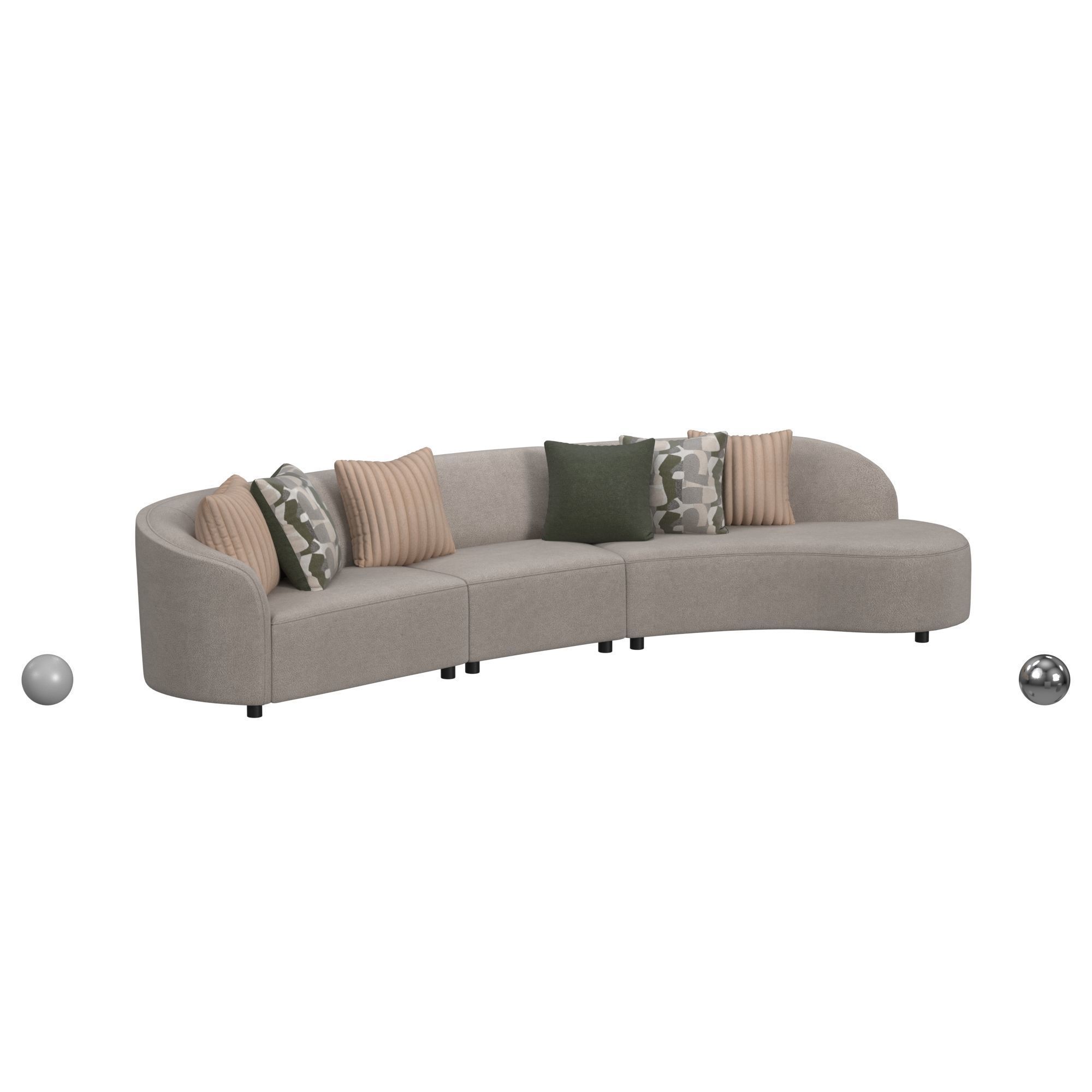 Acanva Modern Style Living Room Leather Upholstery Curved Sofa 3D model_1