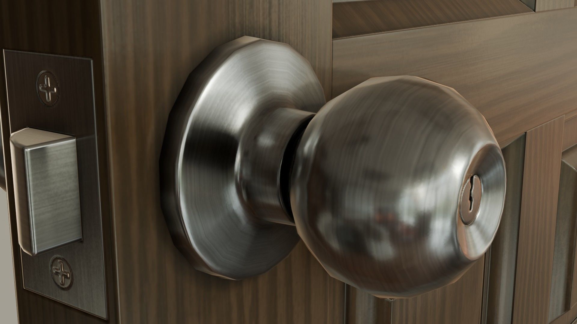 Wooden brown door Low-poly 3D model_7