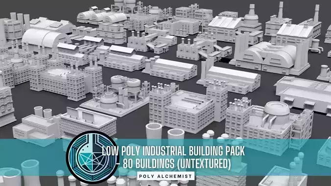 Low Poly Industrial Building Pack Of 80 -Game Ready -Untextured Low-poly 3D model