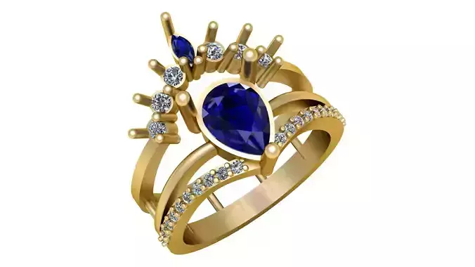 BLUE SAPPHIRE DIAMOND RING 3D PRINTABLE MODEL 