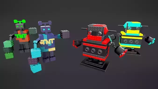 Brick Toy 3D - Low Poly - Warrior Robots Low-poly 3D model