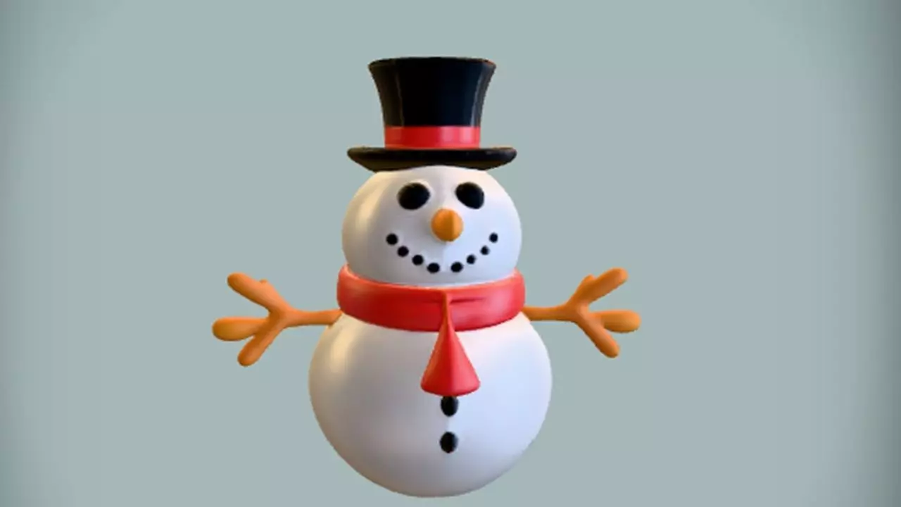 snowman with hat and scarf 3D model_0