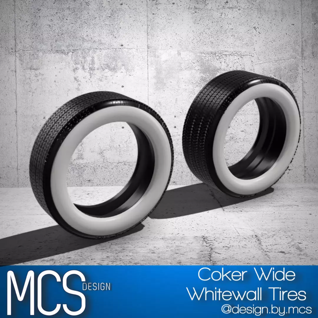 COKER Wide White Tires 2pce Detailed x2 Sizes 3D print model_0