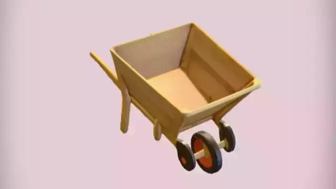 wooden wheelbarrow with orange wheels
