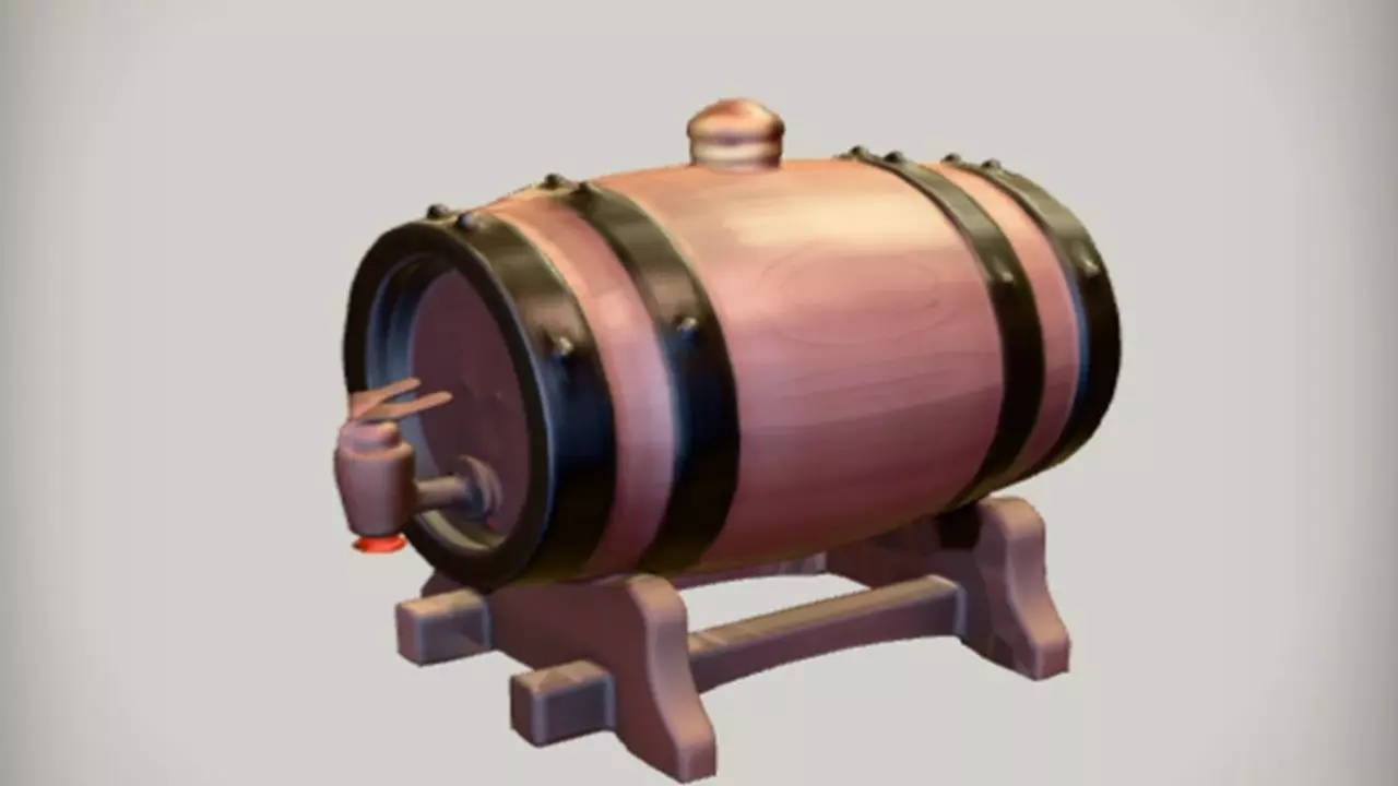 wooden barrel on a stand 3D model_0