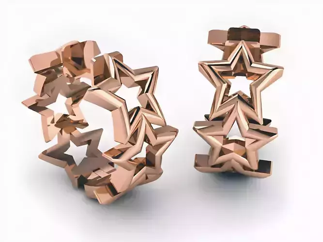 Star Plain Gold Hoops Earrings 