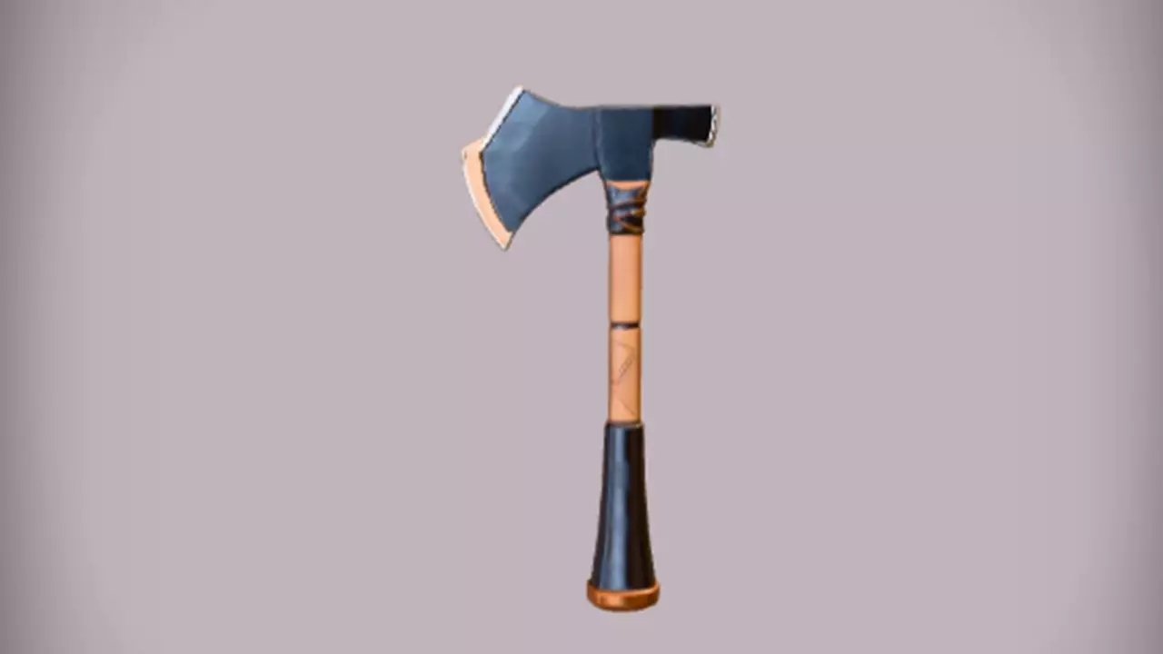 Axe with wooden handle 3D model_0