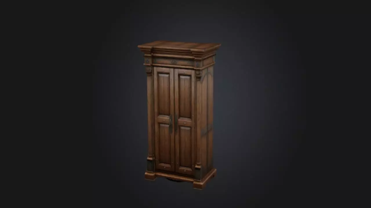 tall wooden closet 3D model_0
