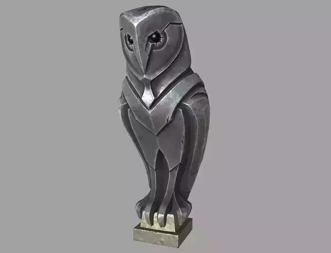 Grass Owl Metal Statue Low-poly 3D model