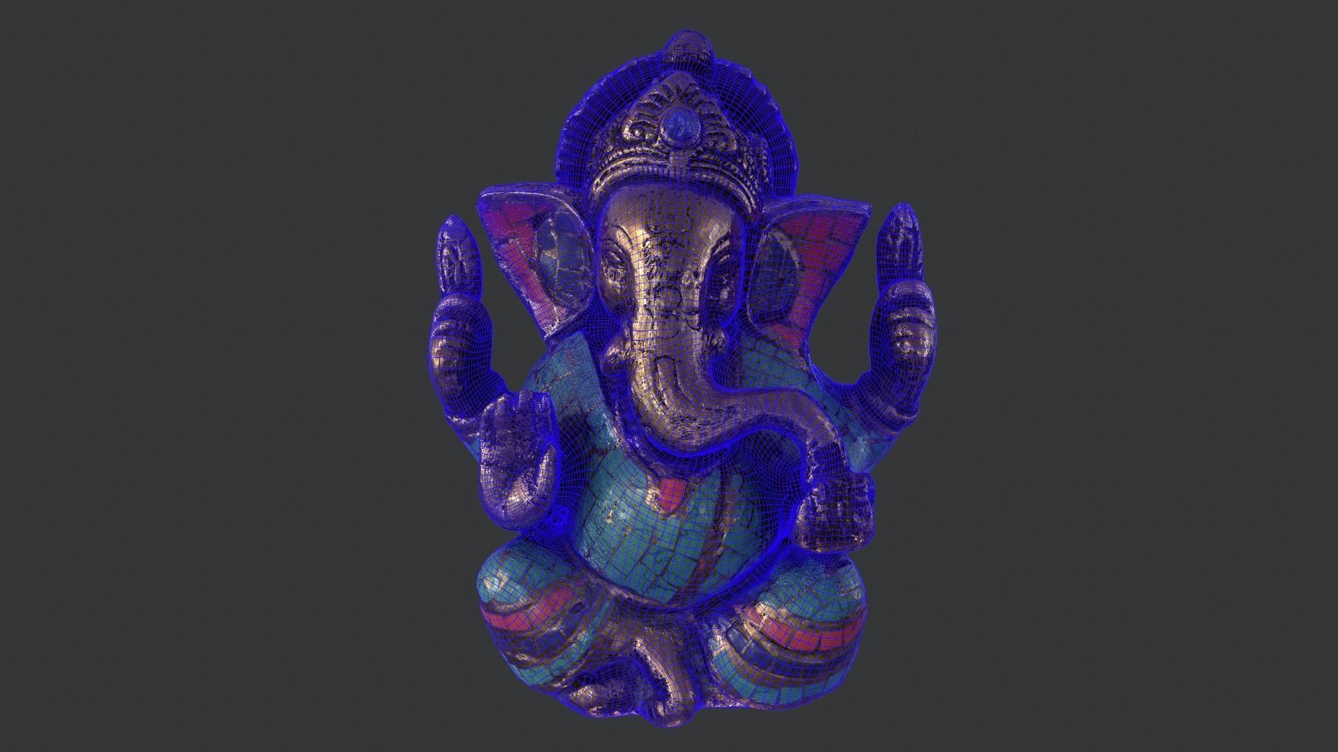 Golden Ganesh Statue 3D model_10