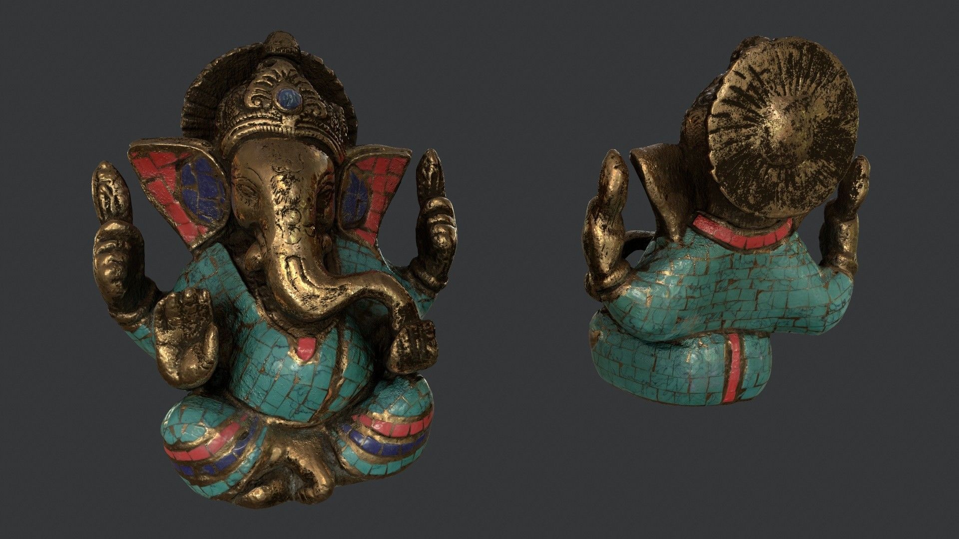 Golden Ganesh Statue 3D model_2