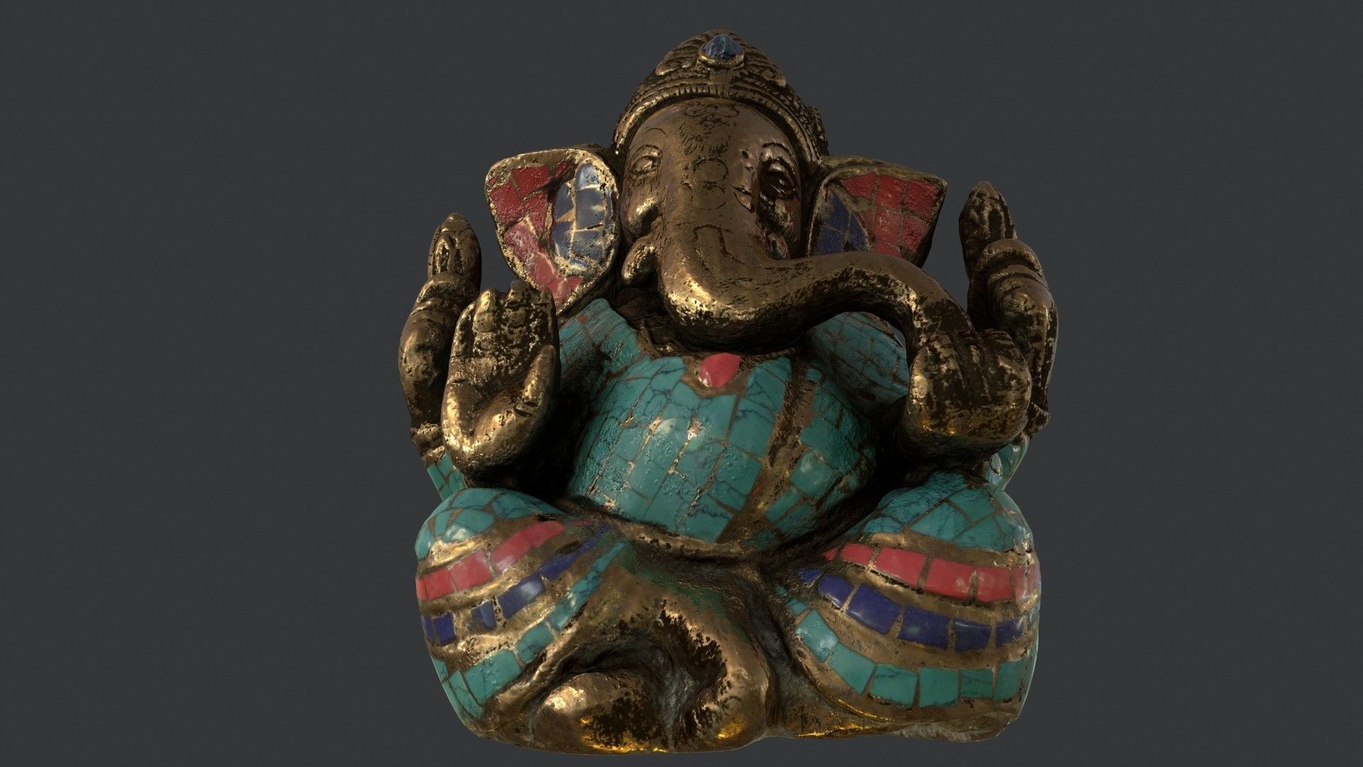 Golden Ganesh Statue 3D model_9