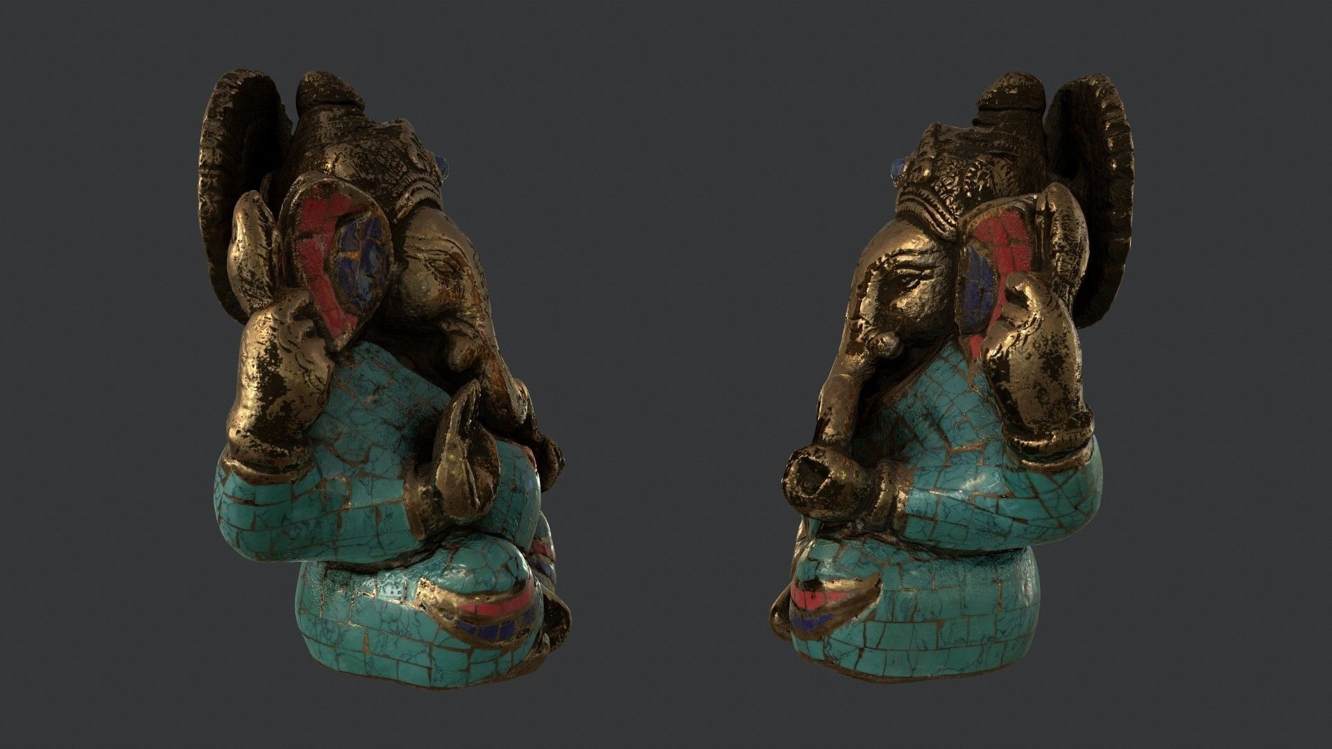 Golden Ganesh Statue 3D model_3