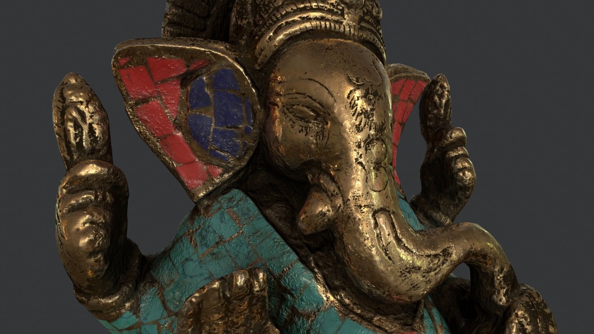 Golden Ganesh Statue 3D model_8