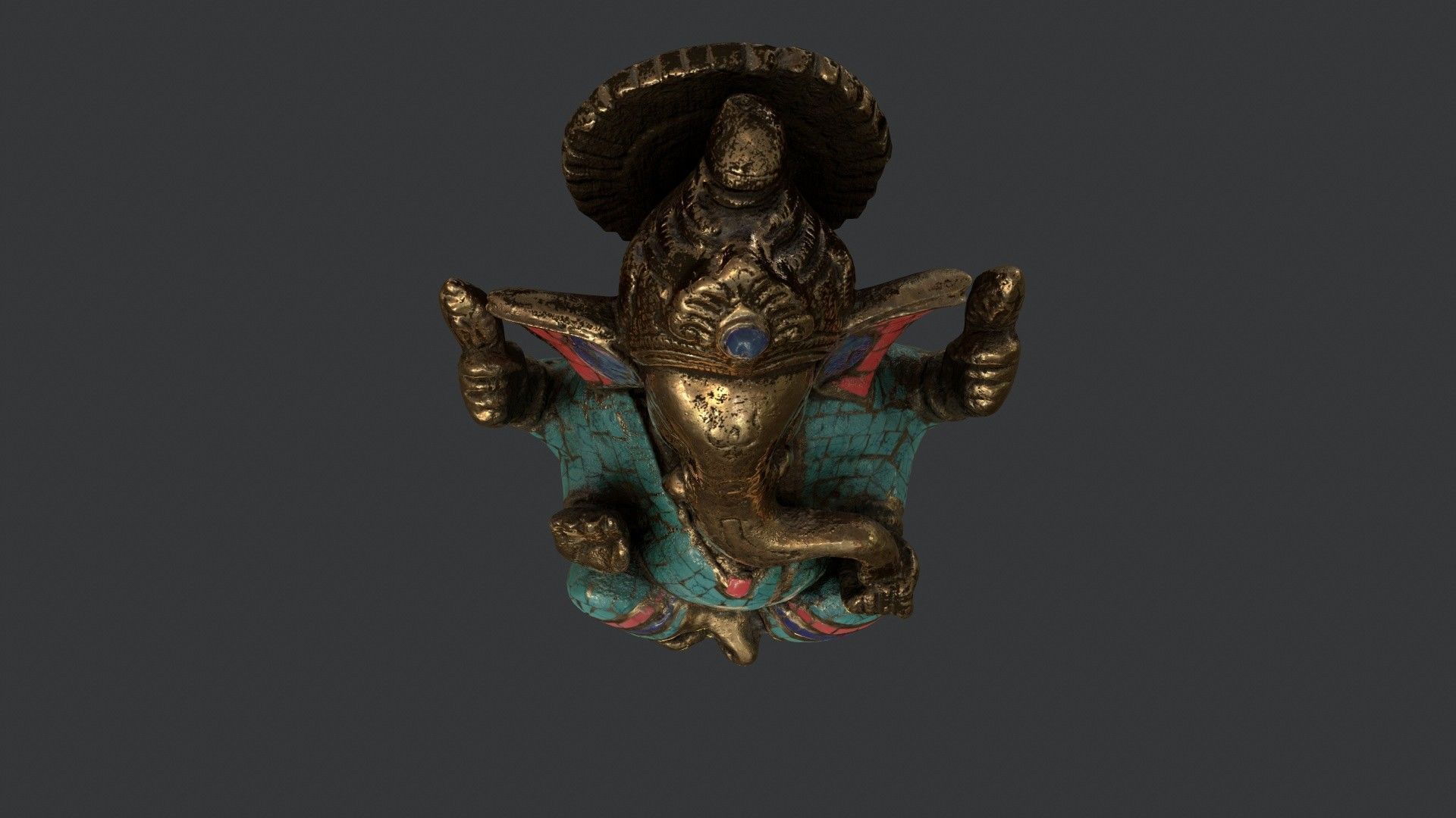 Golden Ganesh Statue 3D model_7