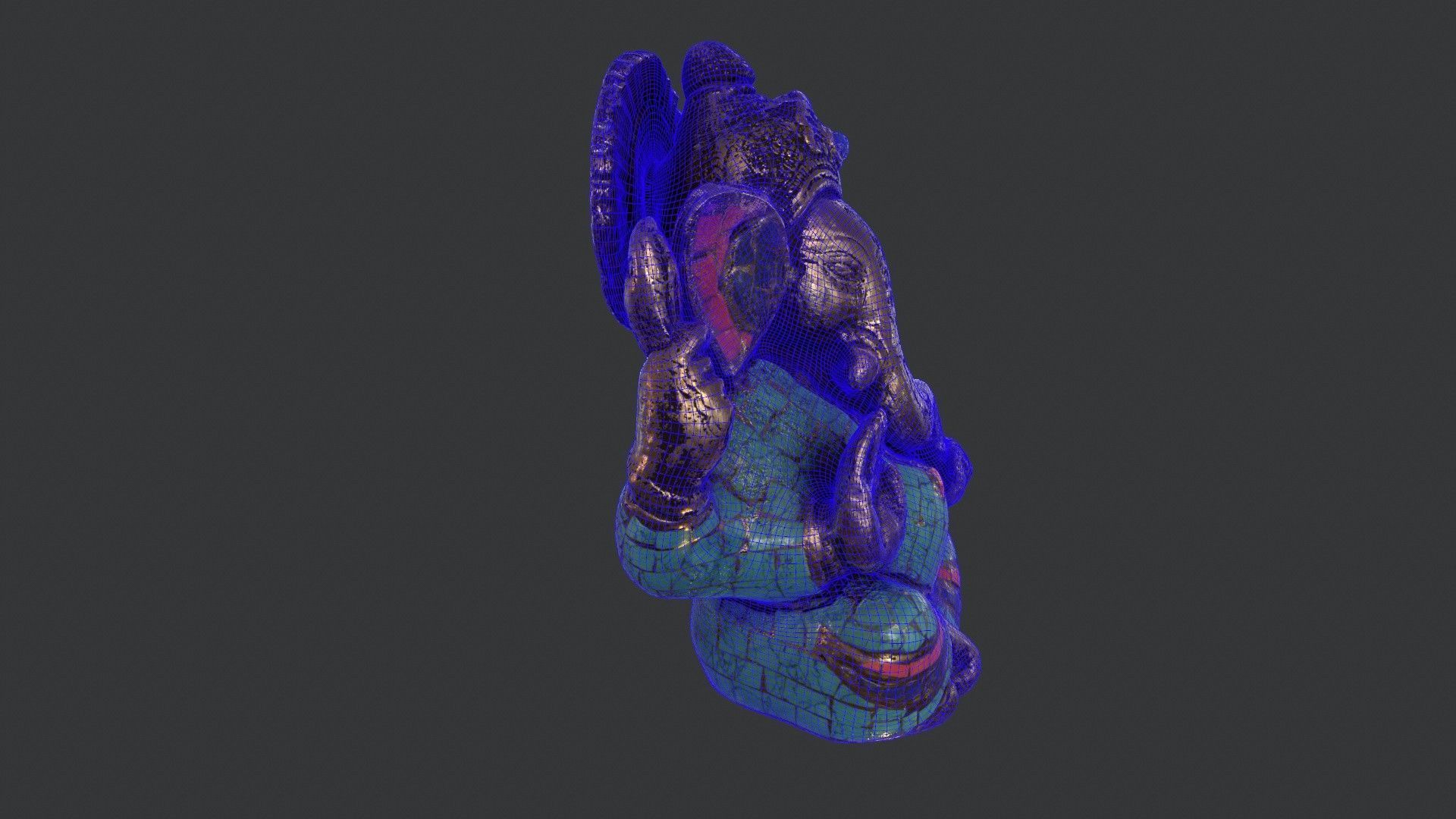 Golden Ganesh Statue 3D model_11