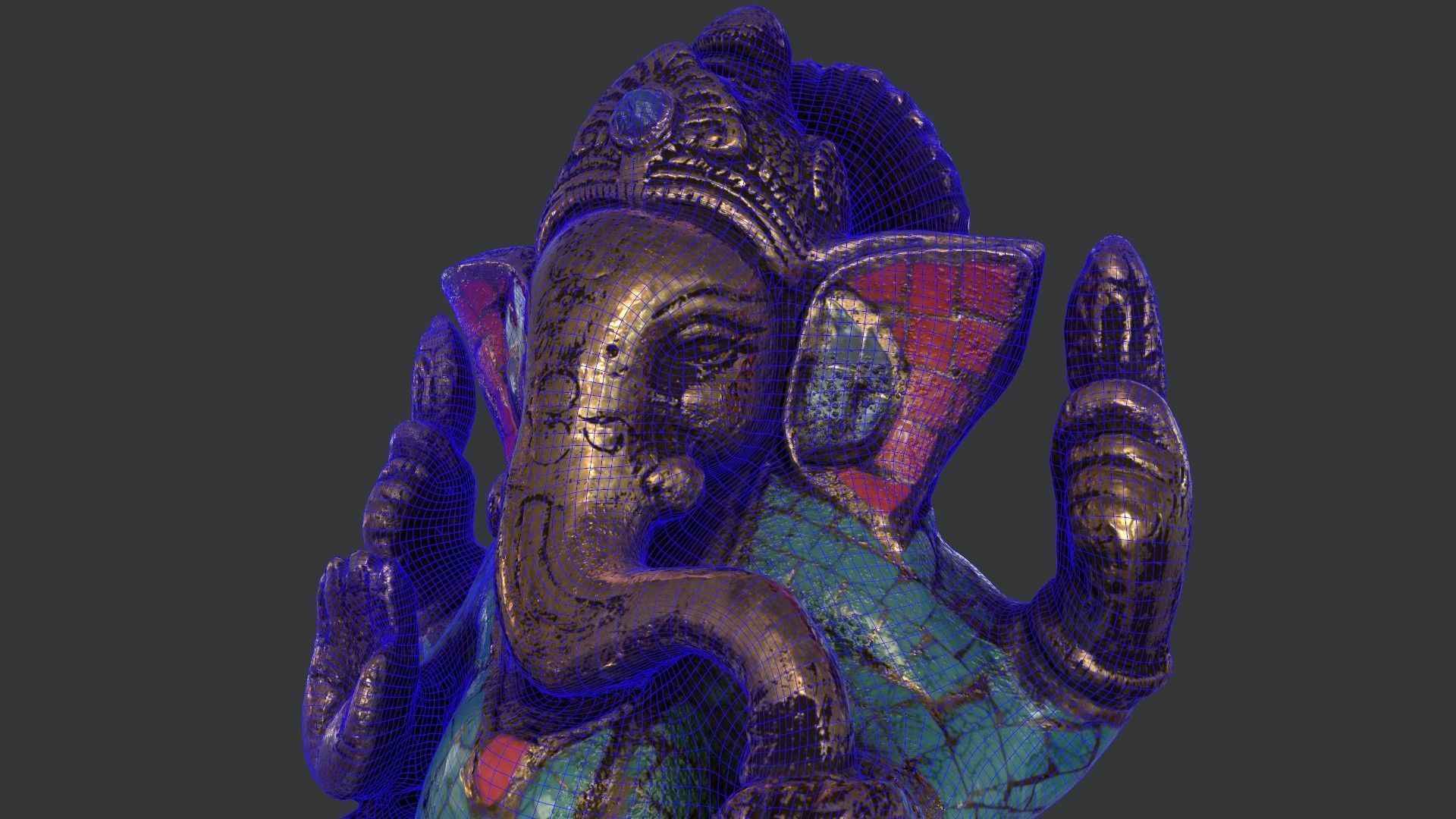 Golden Ganesh Statue 3D model_15