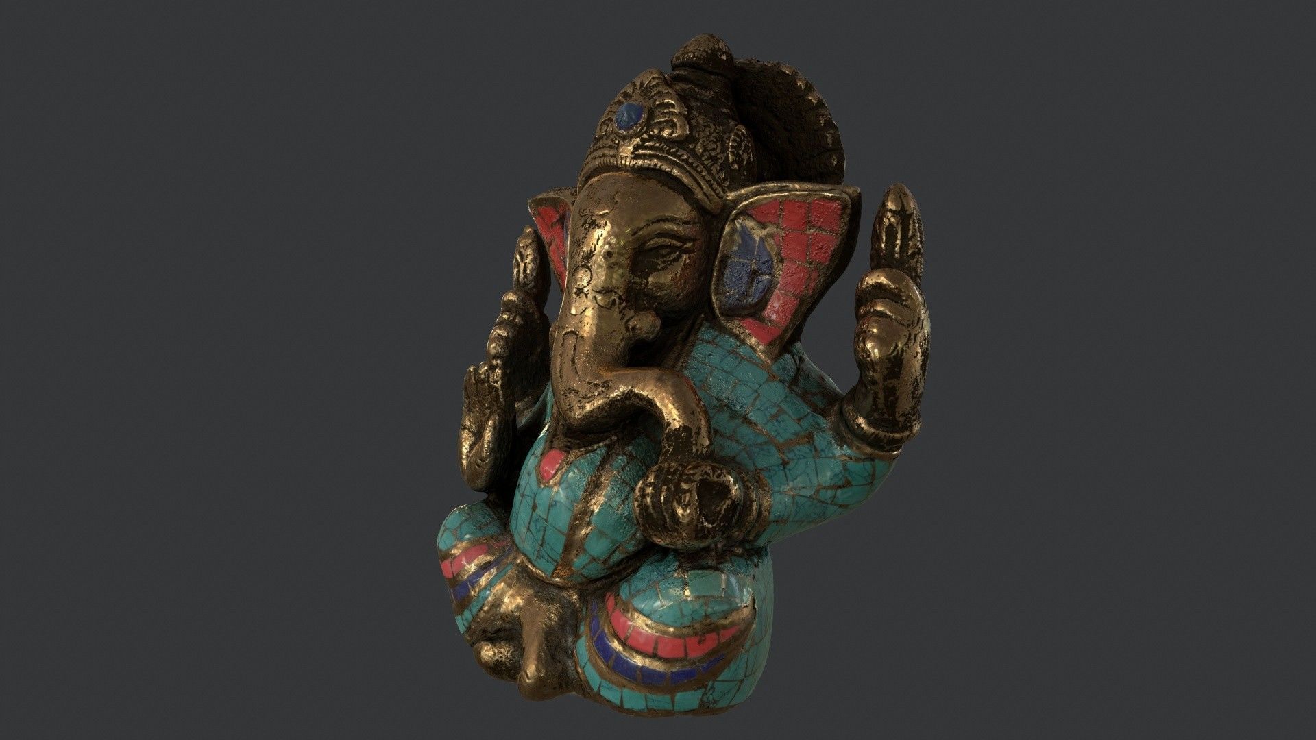 Golden Ganesh Statue 3D model_4