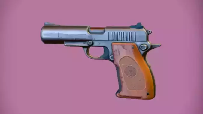 handgun with wooden grip