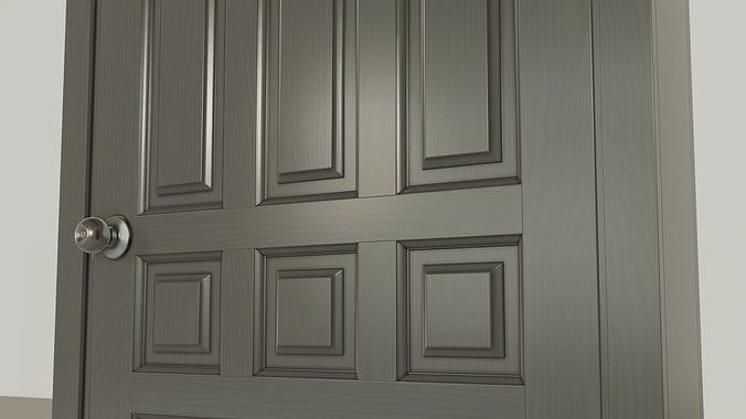 Wooden gray door Low-poly 3D model 2