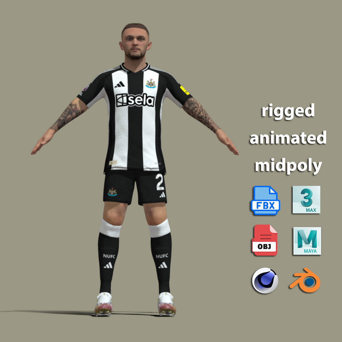 T-Pose Rigged Kieran Trippier Newcastle 24-25 3D model_1