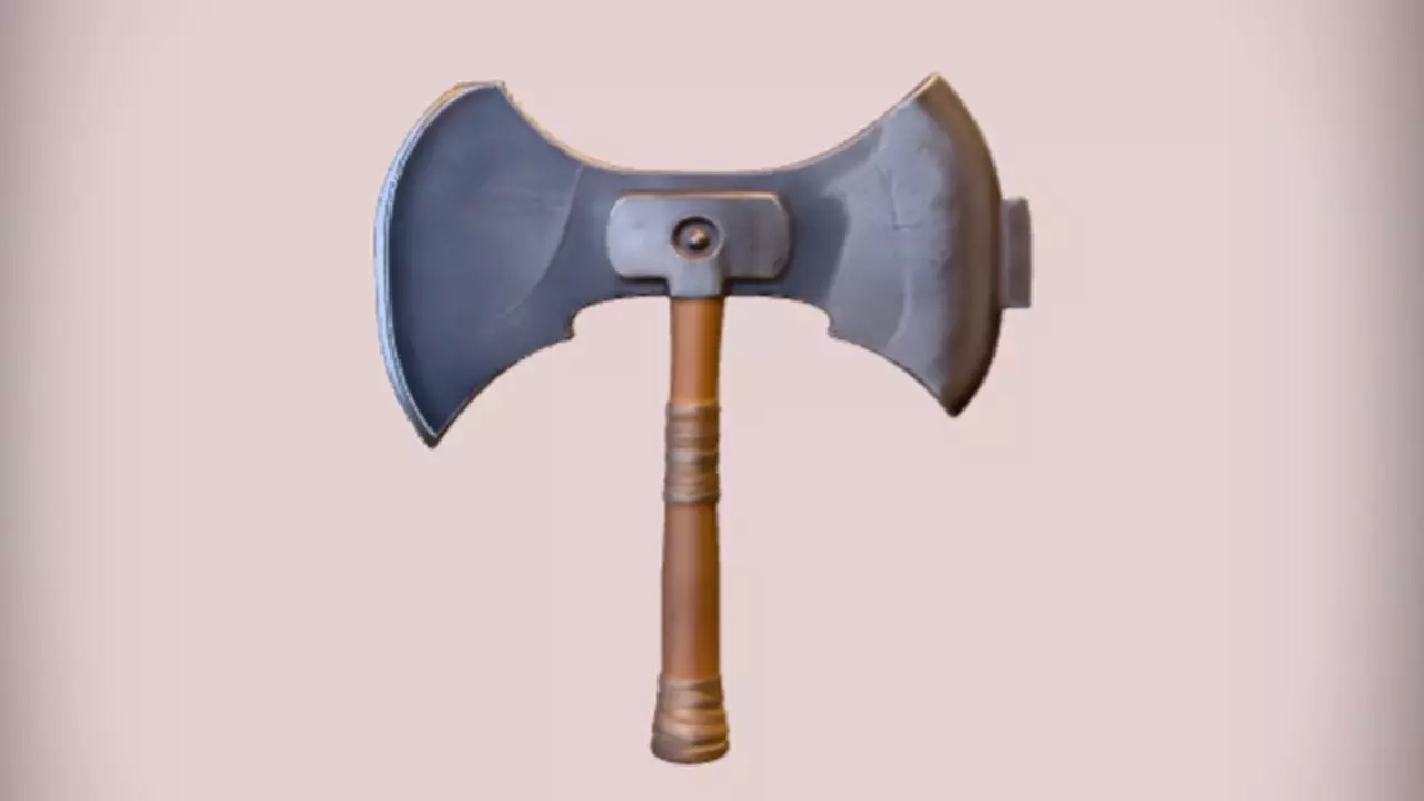 wooden handled battle axe  3D model_0