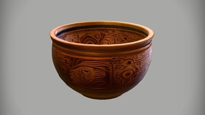 Intricately carved wooden bowl 3D model