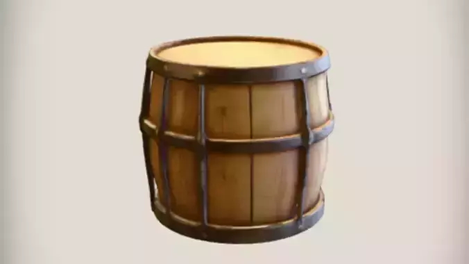 Wooden barrel with metal bands