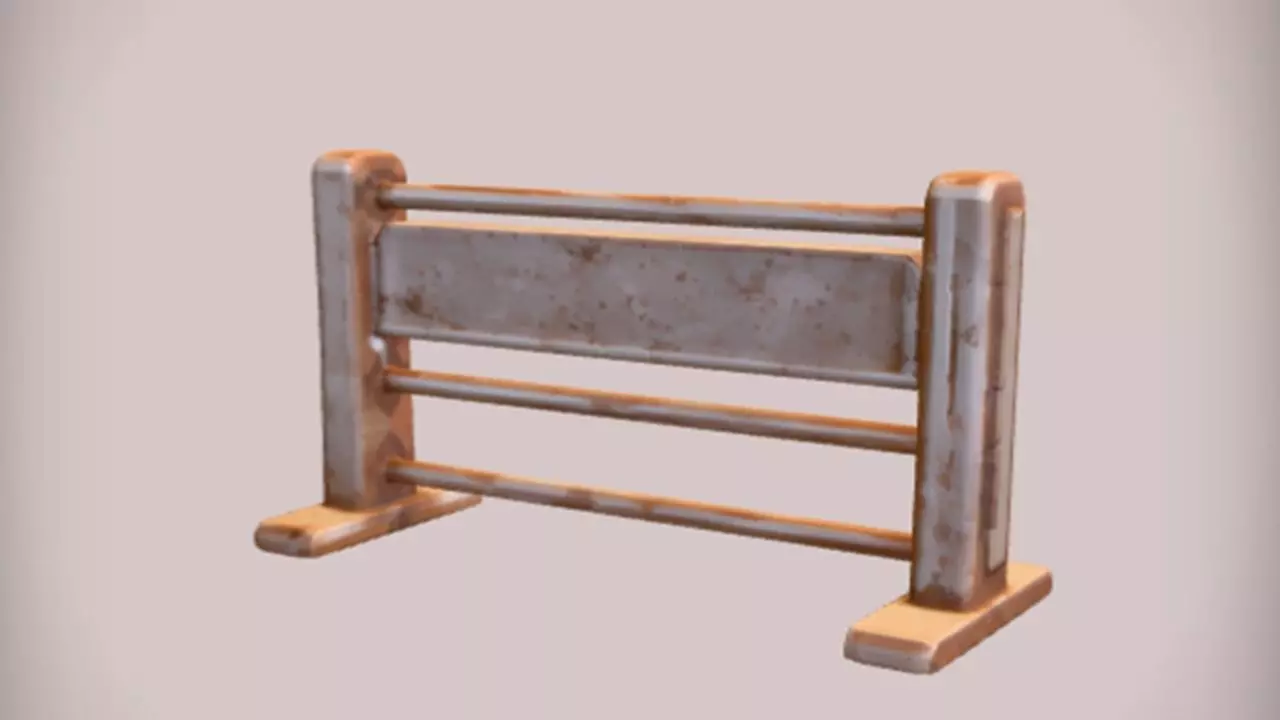 rustic metal safety barrier 3D model_0