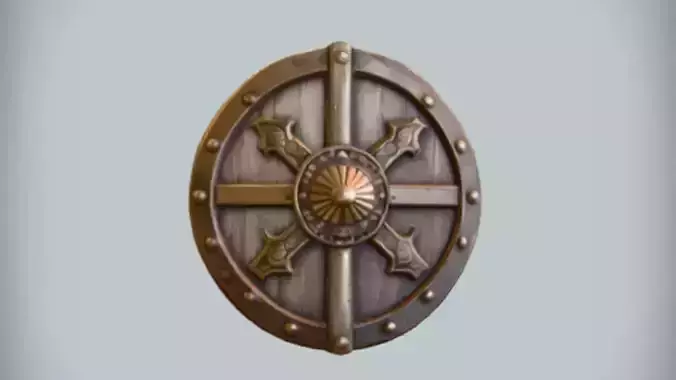 medieval wooden shield with ornaments