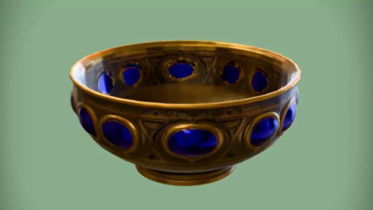 Decorative metal bowl with blue stones 3D model_0