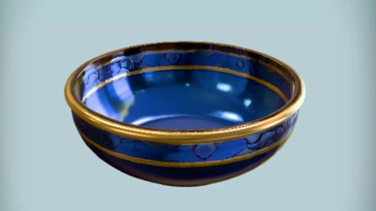 Blue decorative ceramic bowl 3D model_0