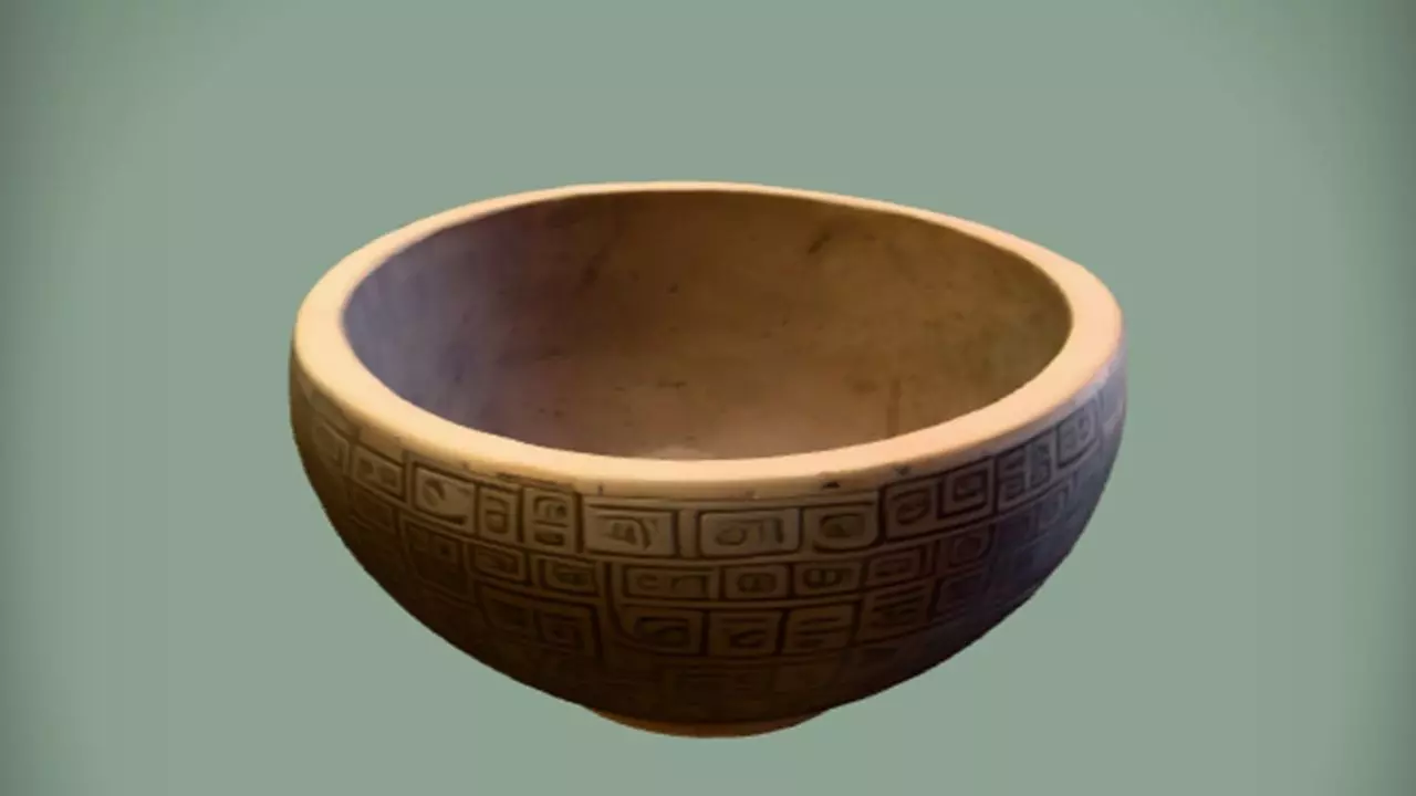 Ancient carved stone bowl 3D model_0