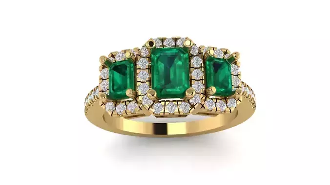 3 Stone Halo Engagement Ring