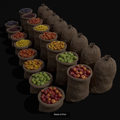 Sacks of Fruit Veggies and Goods 3D Model Pack 6
