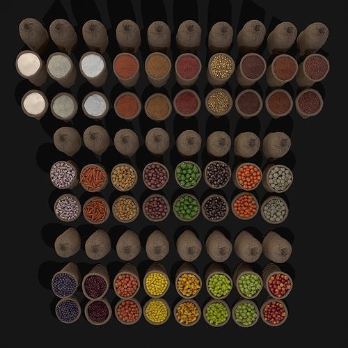 Sacks of Fruit Veggies and Goods 3D Model Pack 3