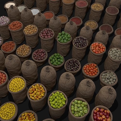 Sacks of Fruit Veggies and Goods 3D Model Pack 5