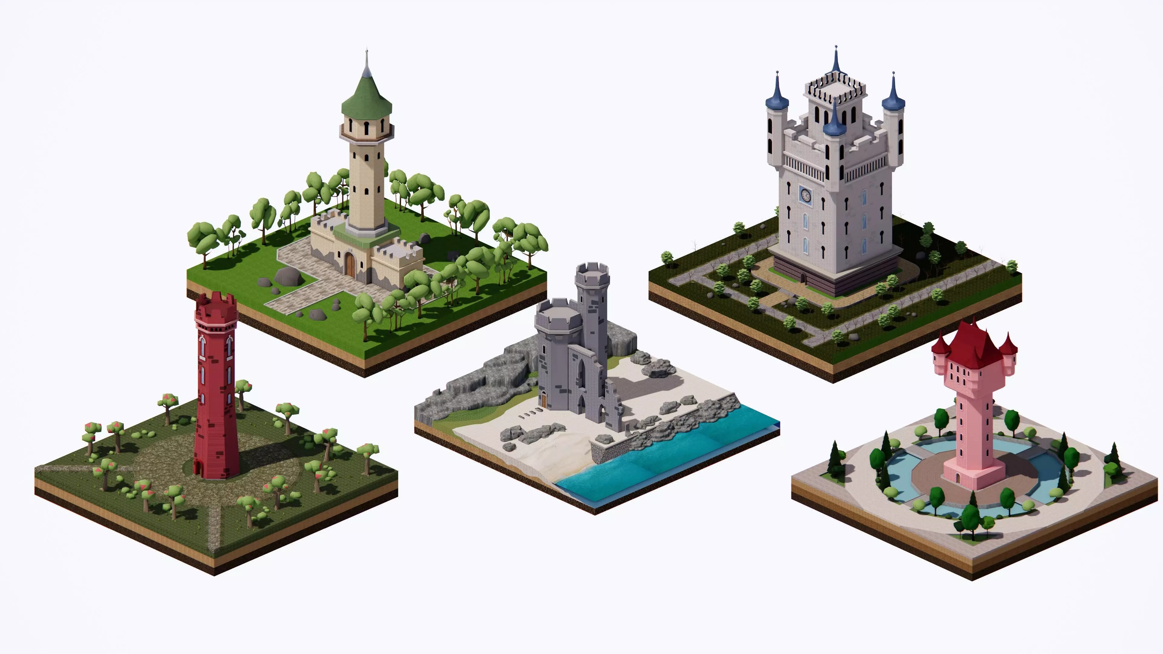 Middle Age Tower Mini Pack Collection Part 1 Low-poly 3D model