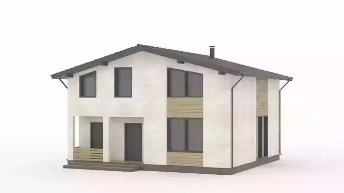 A modern residential house with a slanted roof