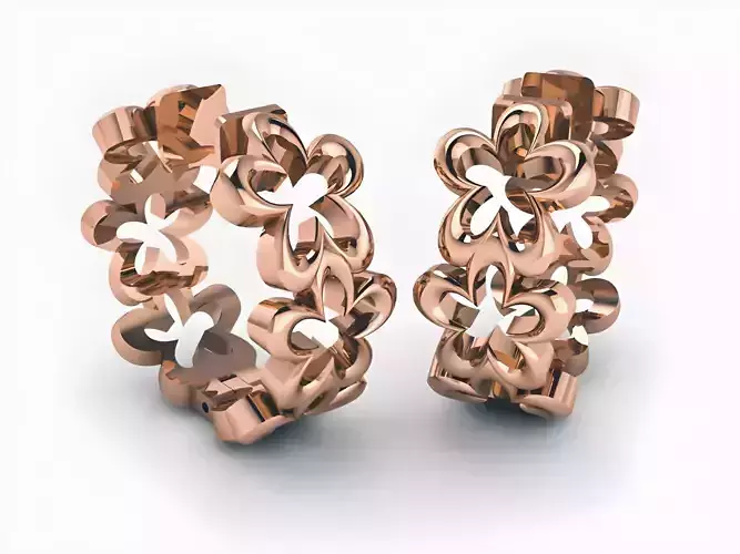 Flower Plain Gold Hoops Earrings