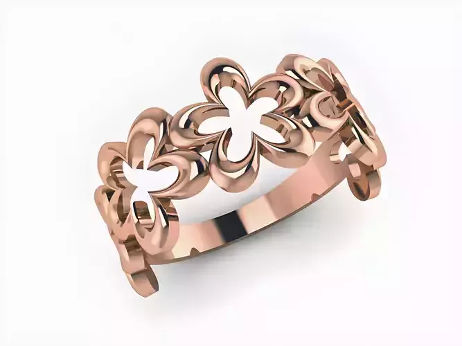 Flower Plain Gold Band Ring