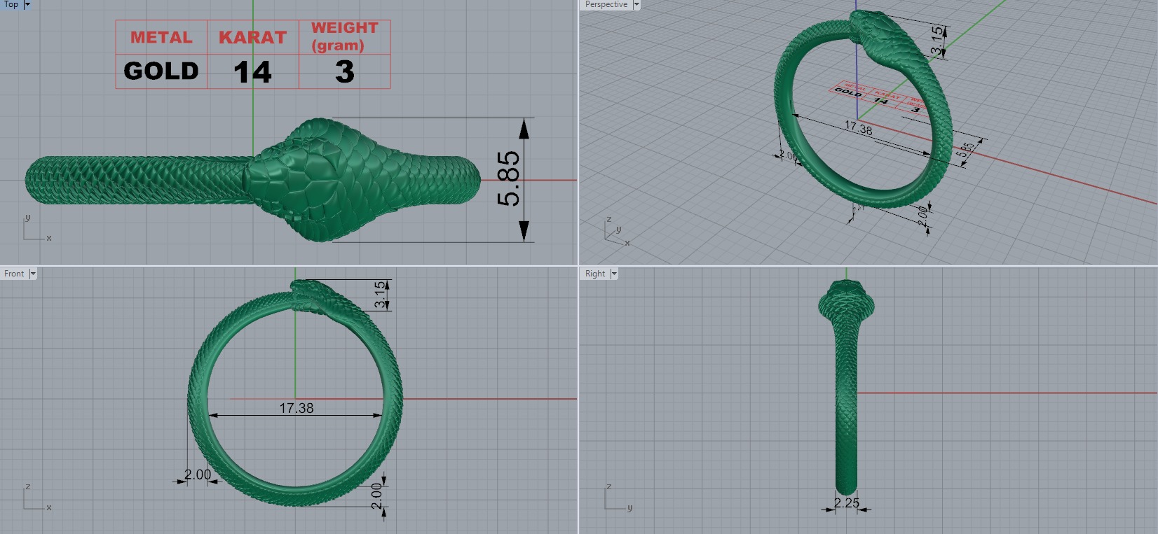 Snake ring 3D print model_4