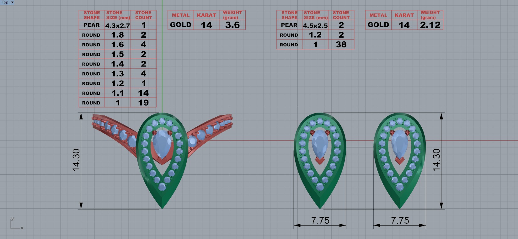 Messika Fiery collection earring and ring 3D print model_10