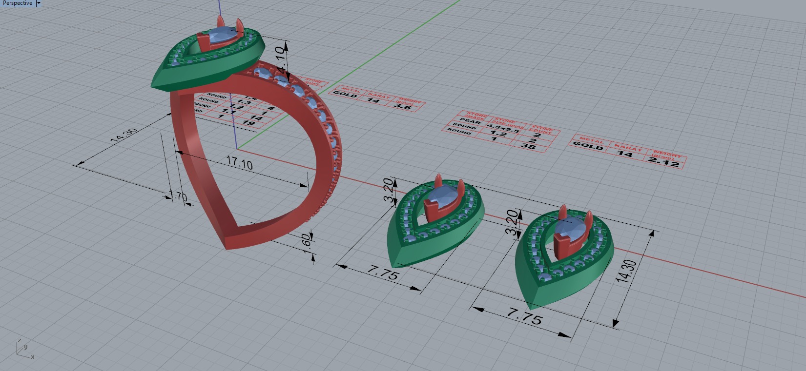 Messika Fiery collection earring and ring 3D print model_11