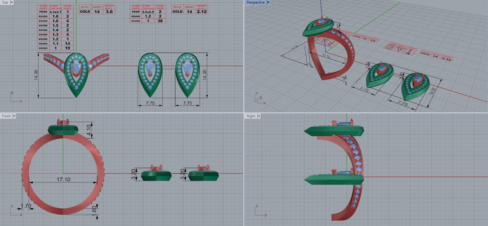 Messika Fiery collection earring and ring 3D print model_12