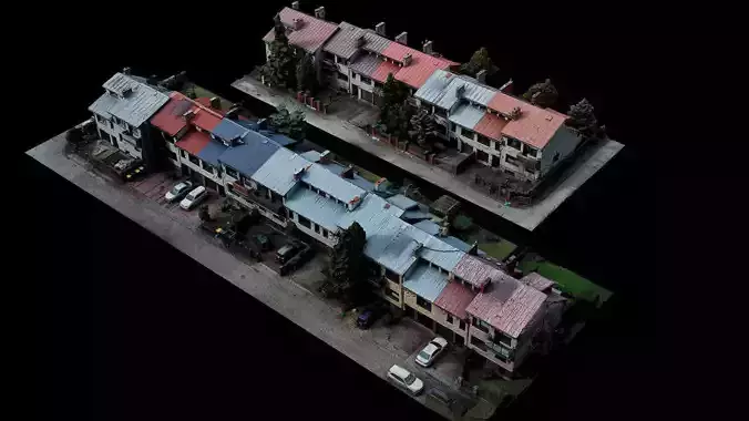buildings small town neighbour houses 2sets photogrammetry Low-poly 3D model