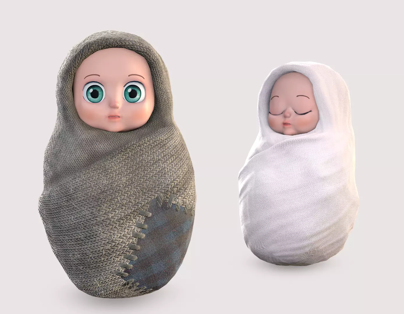 Cartoon Wrapped Baby - 3D Model Poor and Normal Skins Low-poly 3D model_0
