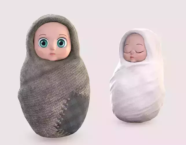 Cartoon Wrapped Baby - 3D Model Poor and Normal Skins Low-poly 3D model